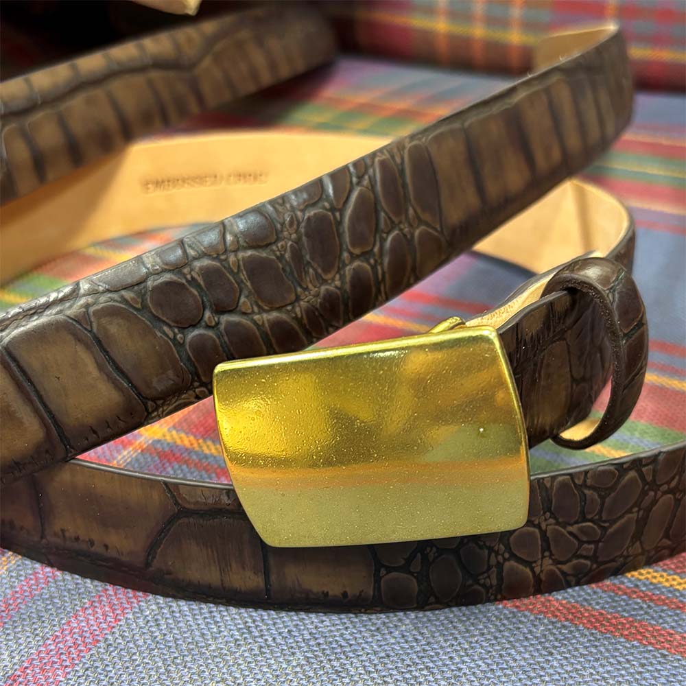 Embossed Leather Croc Grain with Plaque Buckle